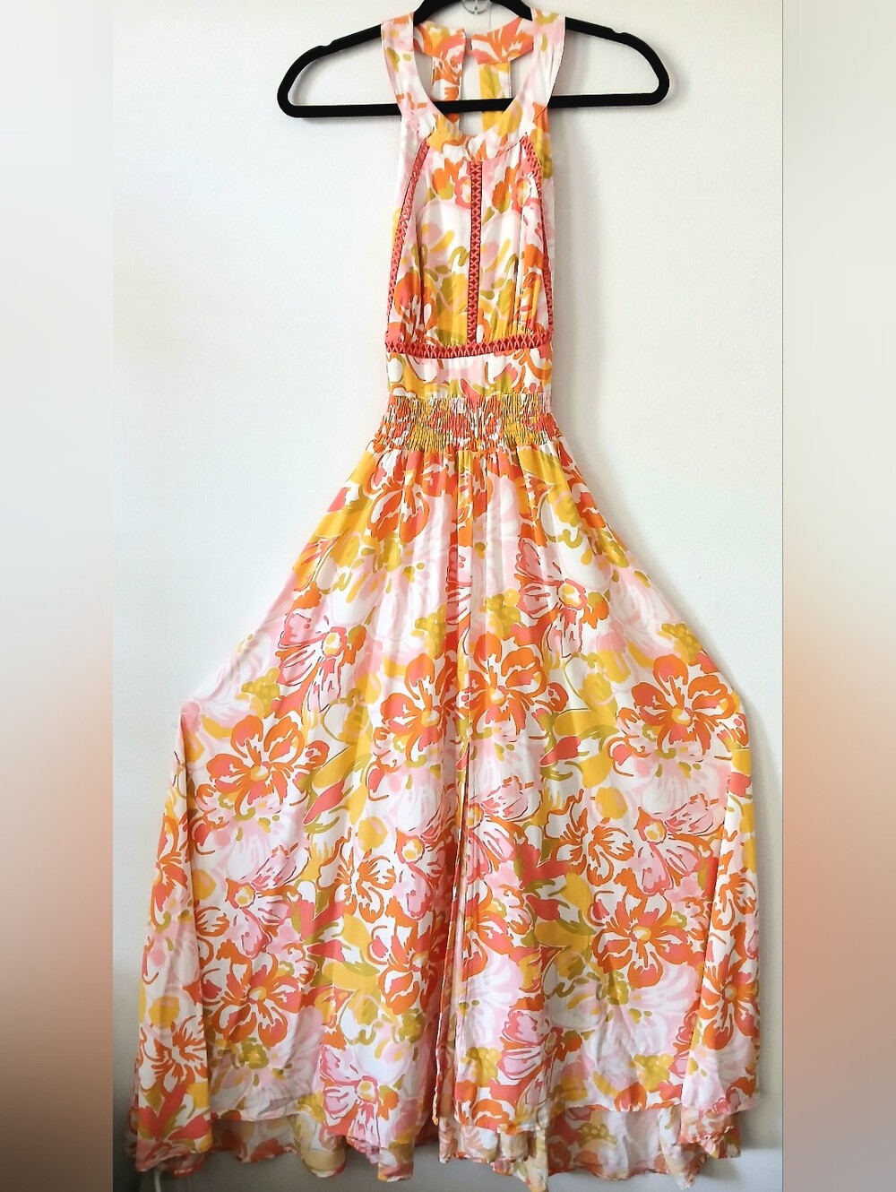ABEL THE LABEL Floral Maxi Halter SUMMER Open Back Resort Dress Women's Size XS - Picture 2 of 11